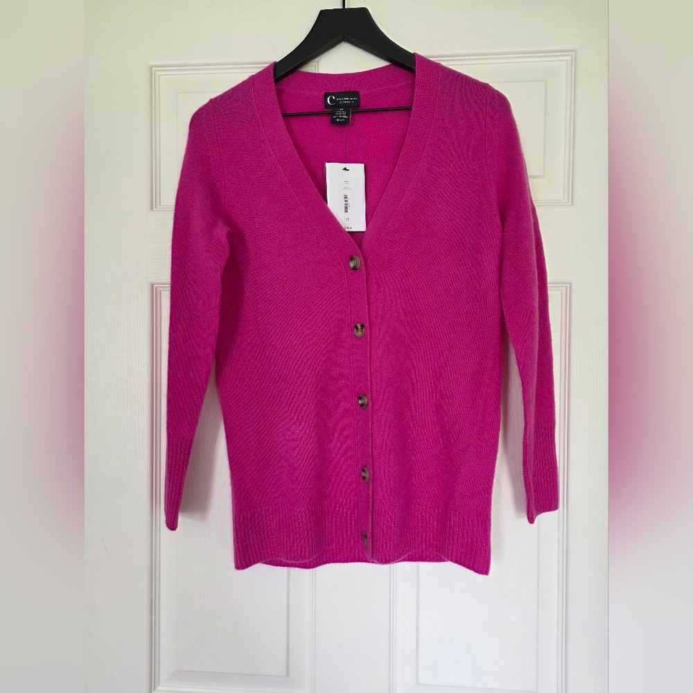 Chic Magenta C BY BLOOMINGDALES CASHMERE Cardigan Sweater